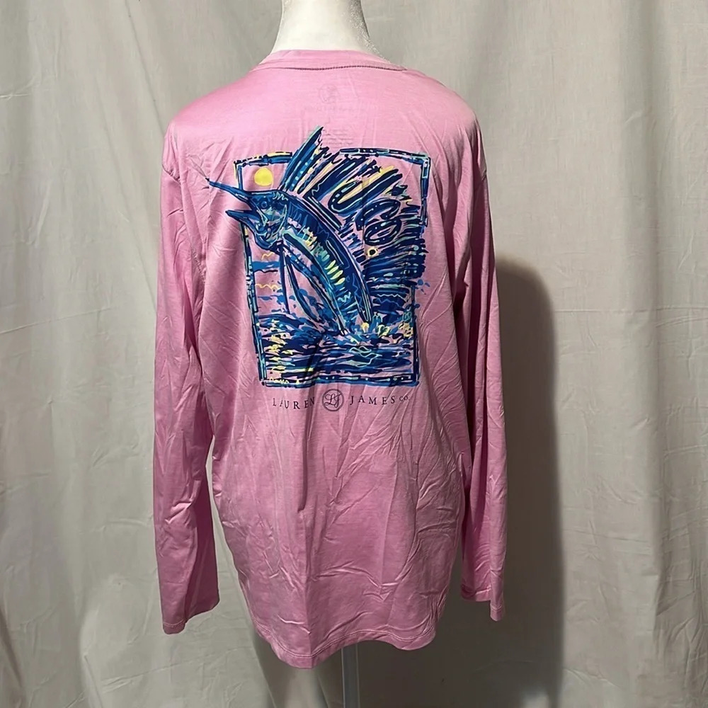 women's LJ by Lauren James pink & blue long sleeve spf 30 top size large - Picture 2 of 4